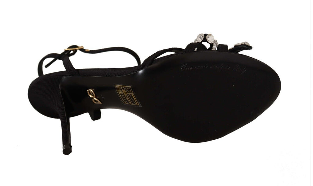 Dolce & Gabbana Black Crystal Ankle Strap Heels Sandals Shoes