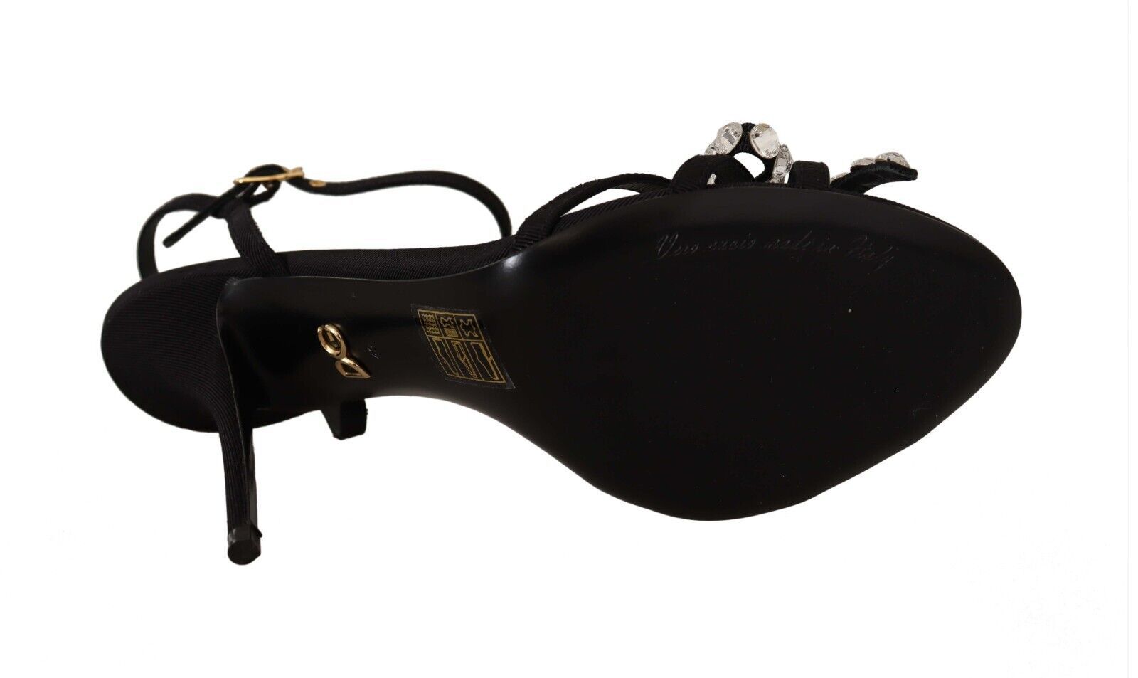 Dolce & Gabbana Black Crystal Ankle Strap Heels Sandals Shoes