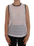 Dolce & Gabbana White Floral Nylon Tank T-Shirt with Lace