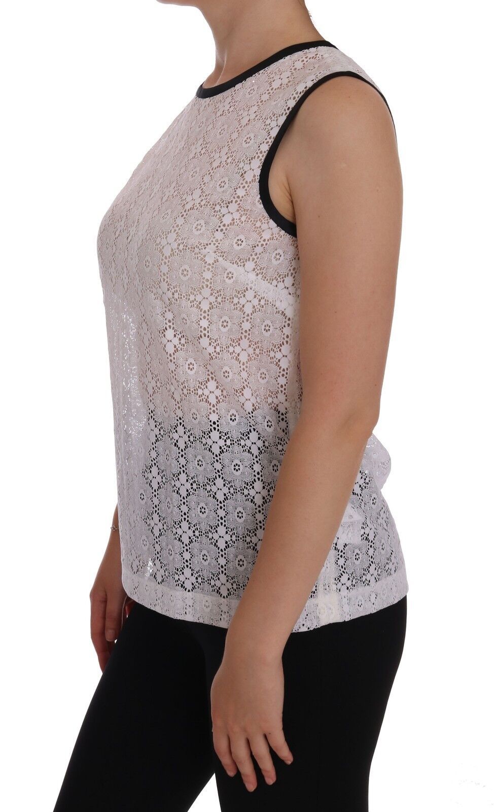 Dolce & Gabbana White Floral Nylon Tank T-Shirt with Lace