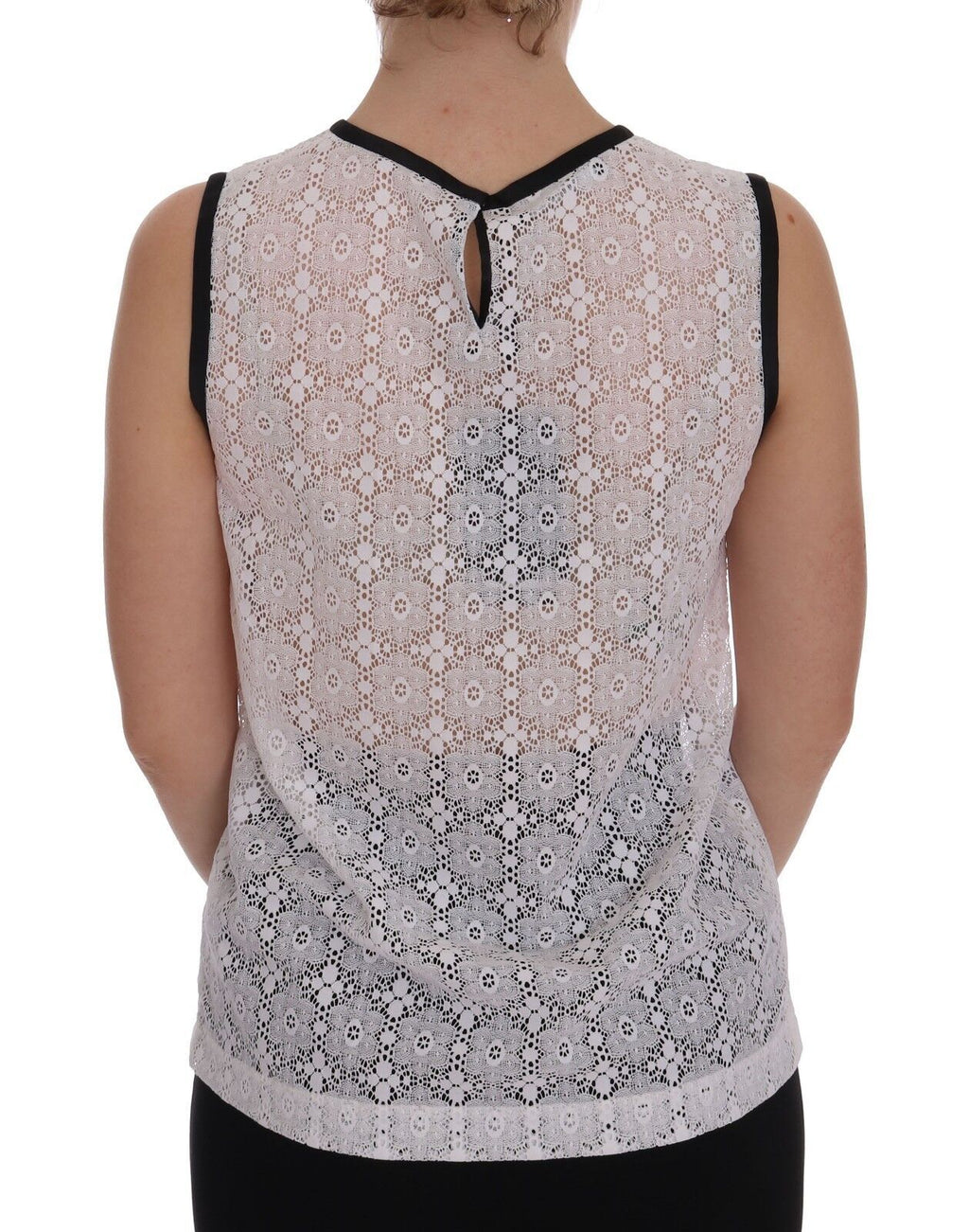 Dolce & Gabbana White Floral Nylon Tank T-Shirt with Lace