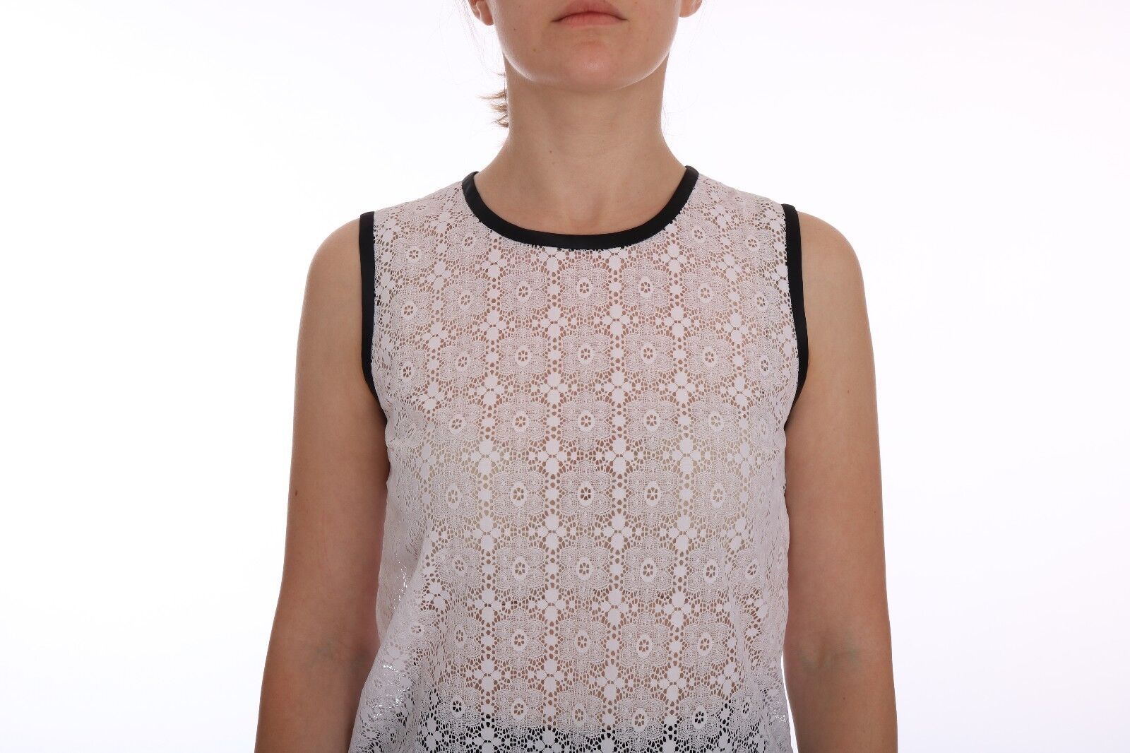 Dolce & Gabbana White Floral Nylon Tank T-Shirt with Lace