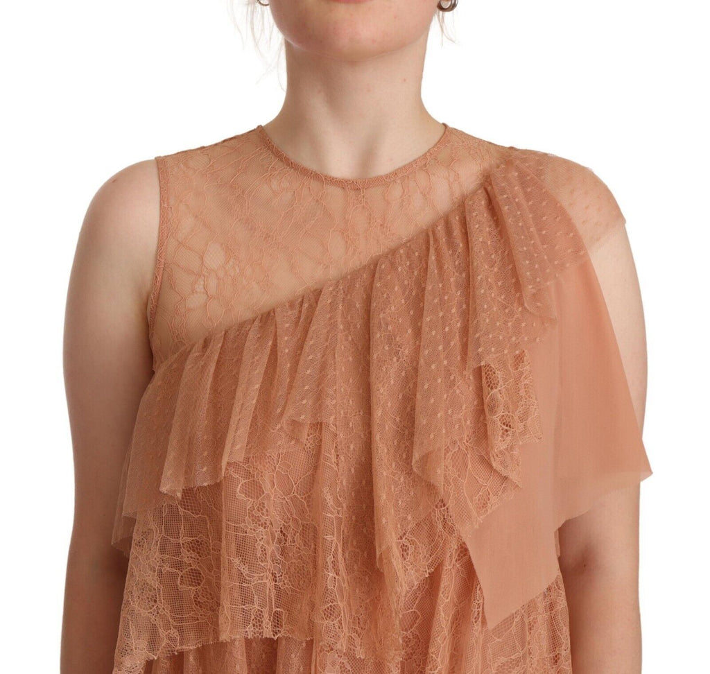 Liu Jo Pinkes ärmelloses Mini-Schichtkleid mit Spitze