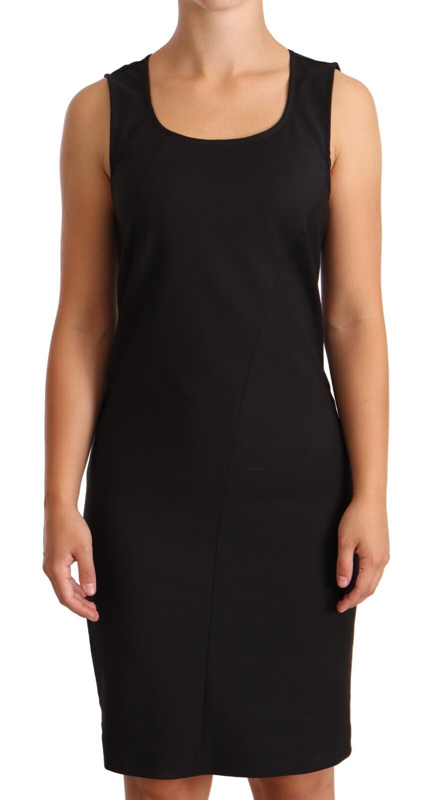 Patrizia Pepe Black Sleeveless Knee-Length Cotton Blend Sheath Dress