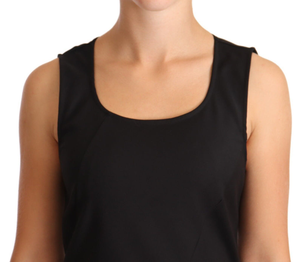 Patrizia Pepe Black Sleeveless Knee-Length Cotton Blend Sheath Dress