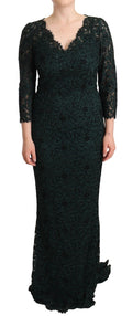 Dolce & Gabbana Grünes bodenlanges Maxikleid aus floraler Spitze