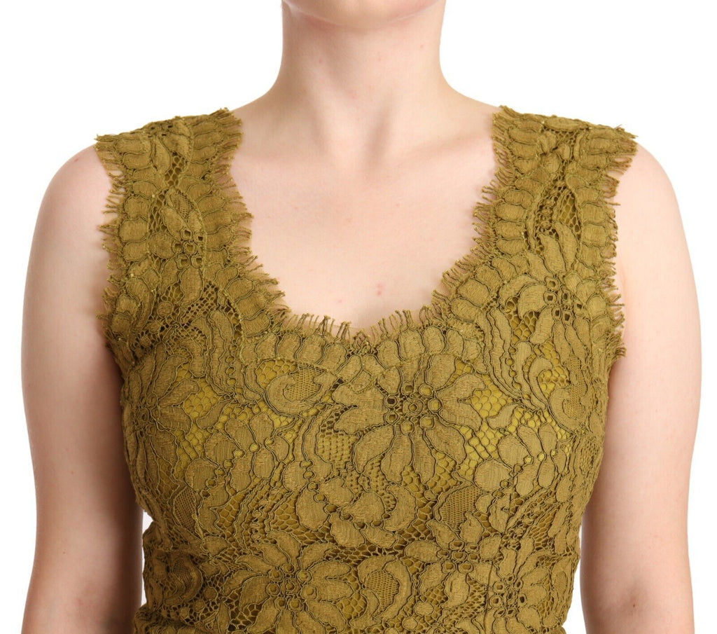 Dolce & Gabbana Braunes bodenlanges Maxikleid aus floraler Spitze