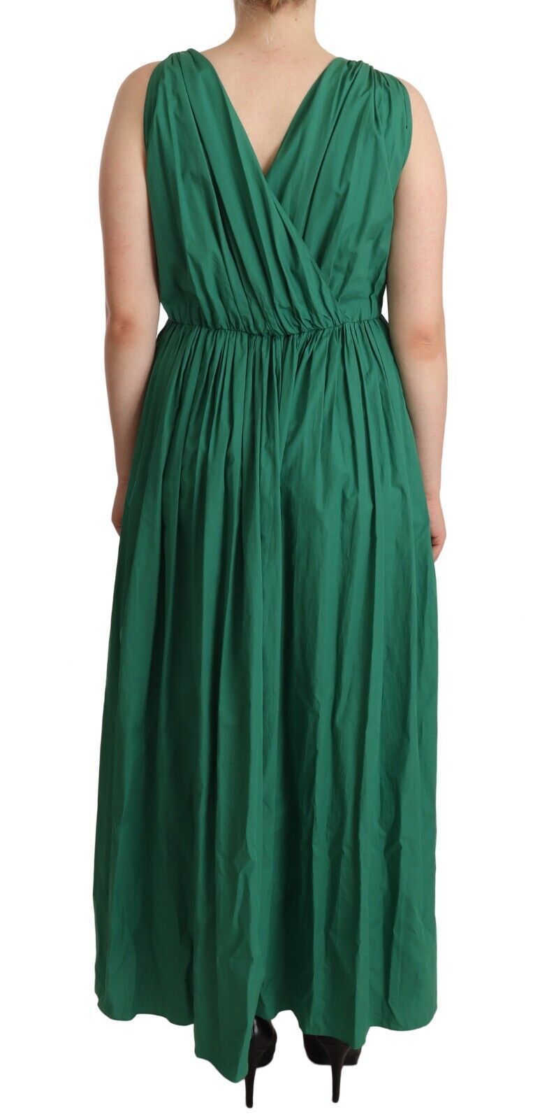 Dolce & Gabbana Grünes ärmelloses Kleid mit V-Ausschnitt aus Baumwolle