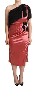 Dolce & Gabbana Rosa Ein-Schulter-Kleid mit Seidenquasten und Fransen