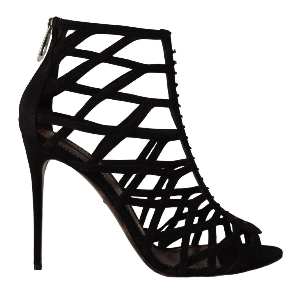 Dolce & Gabbana Schwarz Wildleder Stiletto Heels Bette Sandalen Schuhe