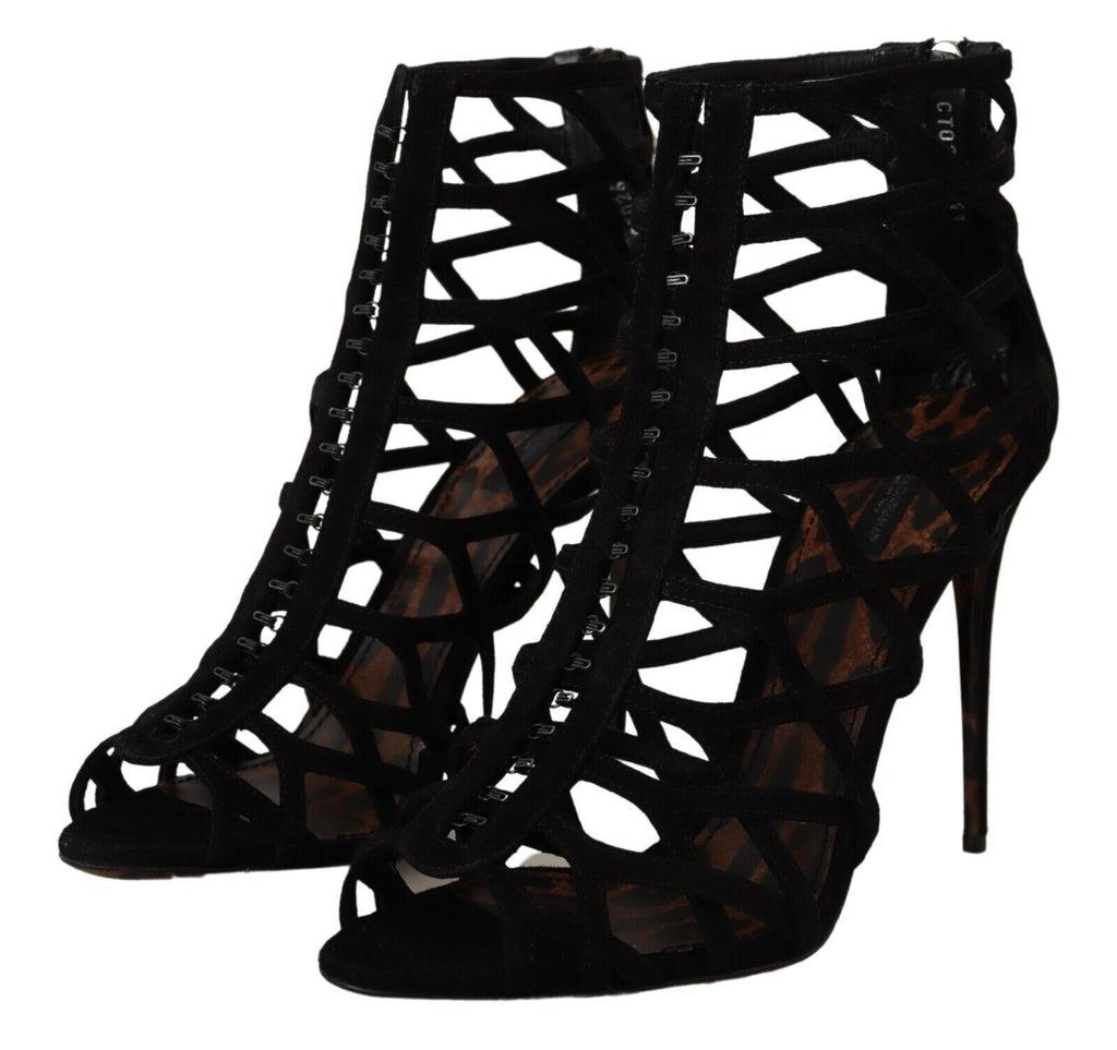 Dolce & Gabbana Schwarz Wildleder Stiletto Heels Bette Sandalen Schuhe