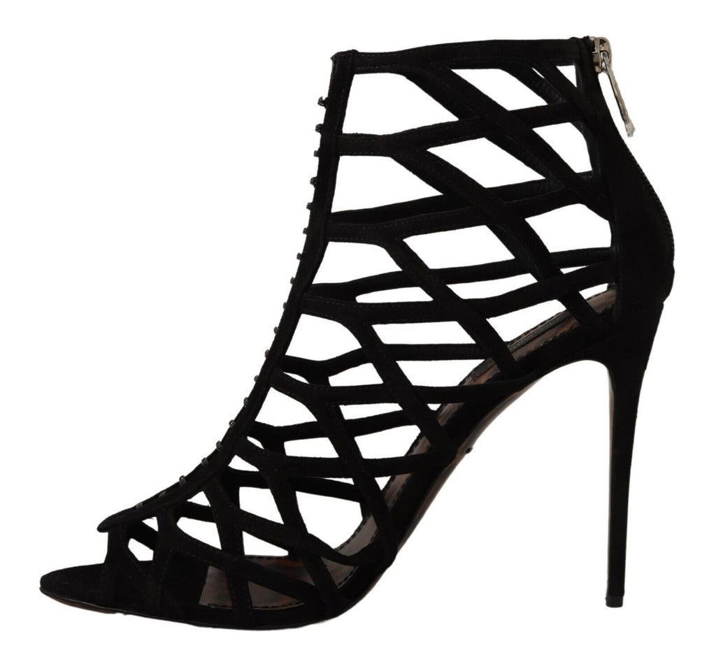 Dolce & Gabbana Schwarz Wildleder Stiletto Heels Bette Sandalen Schuhe