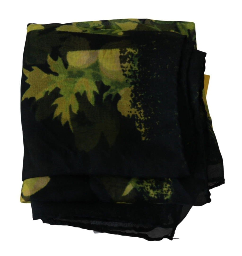 GF Ferre Black Yellow Floral Wrap Scarf Foulard Shawl