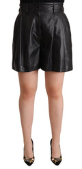 Dolce & Gabbana Black High-Waist Over-the-Knee Leather Bermuda Shorts