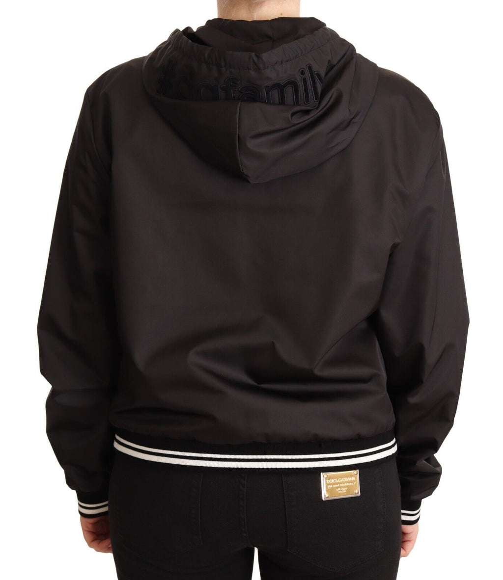 Dolce & Gabbana Schwarze Polyester Bomberjacke mit Kapuze und Reißverschluss