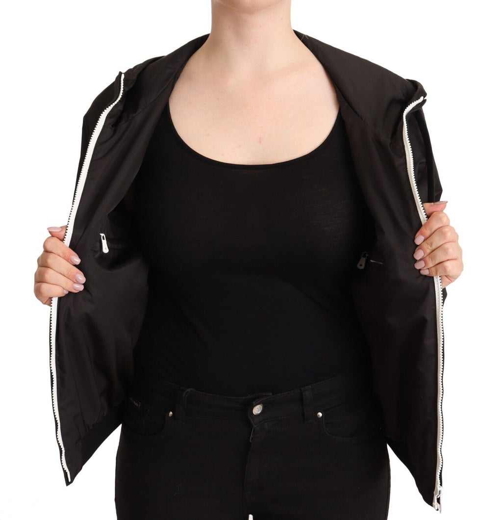 Dolce & Gabbana Schwarze Polyester Bomberjacke mit Kapuze und Reißverschluss