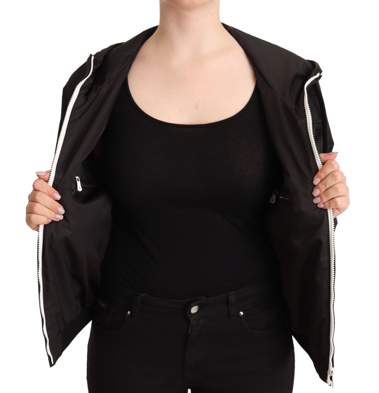 Dolce & Gabbana Schwarze Polyester Bomberjacke mit Kapuze und Reißverschluss