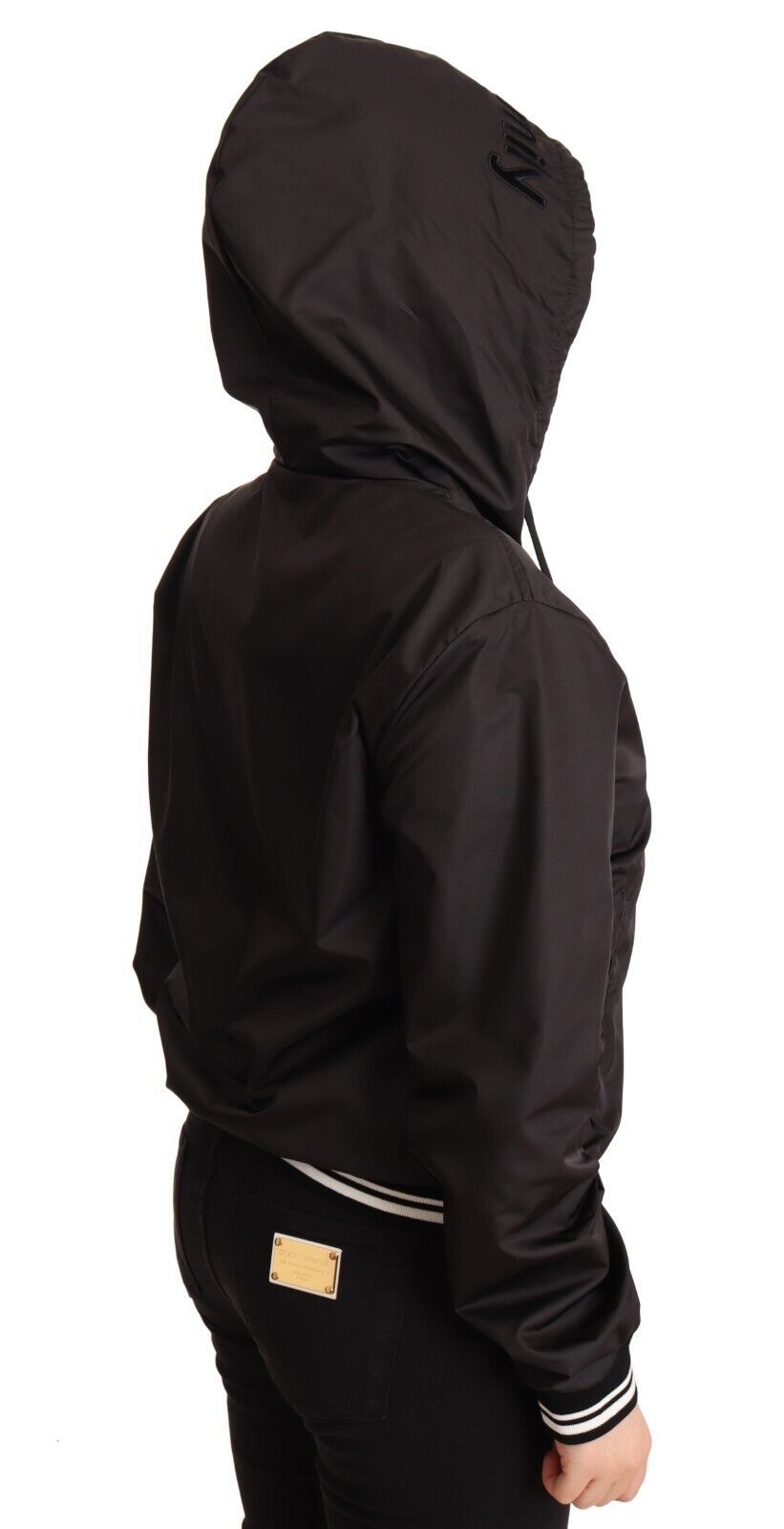 Dolce & Gabbana Schwarze Polyester Bomberjacke mit Kapuze und Reißverschluss