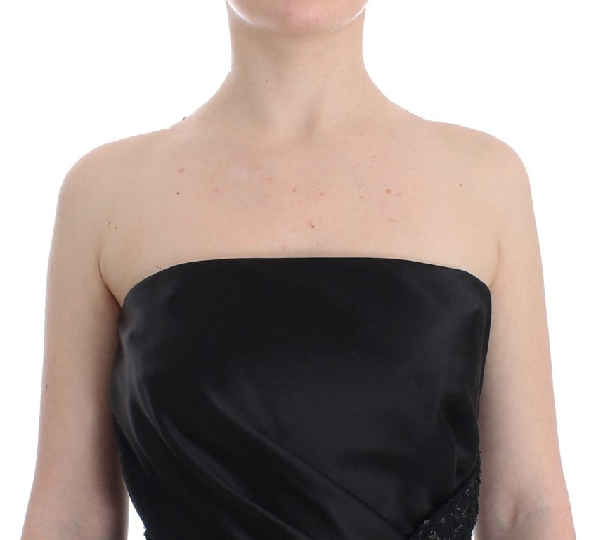 Masha Ma Schwarzes trägerloses verschönertes Bleistiftkleid