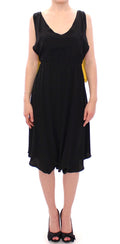 Lamberto Petri Black and Yellow Silk Sheath Dress in Sheath Dress Style