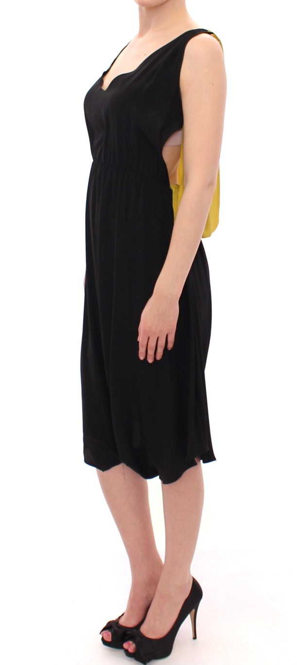 Lamberto Petri Black and Yellow Silk Sheath Dress in Sheath Dress Style
