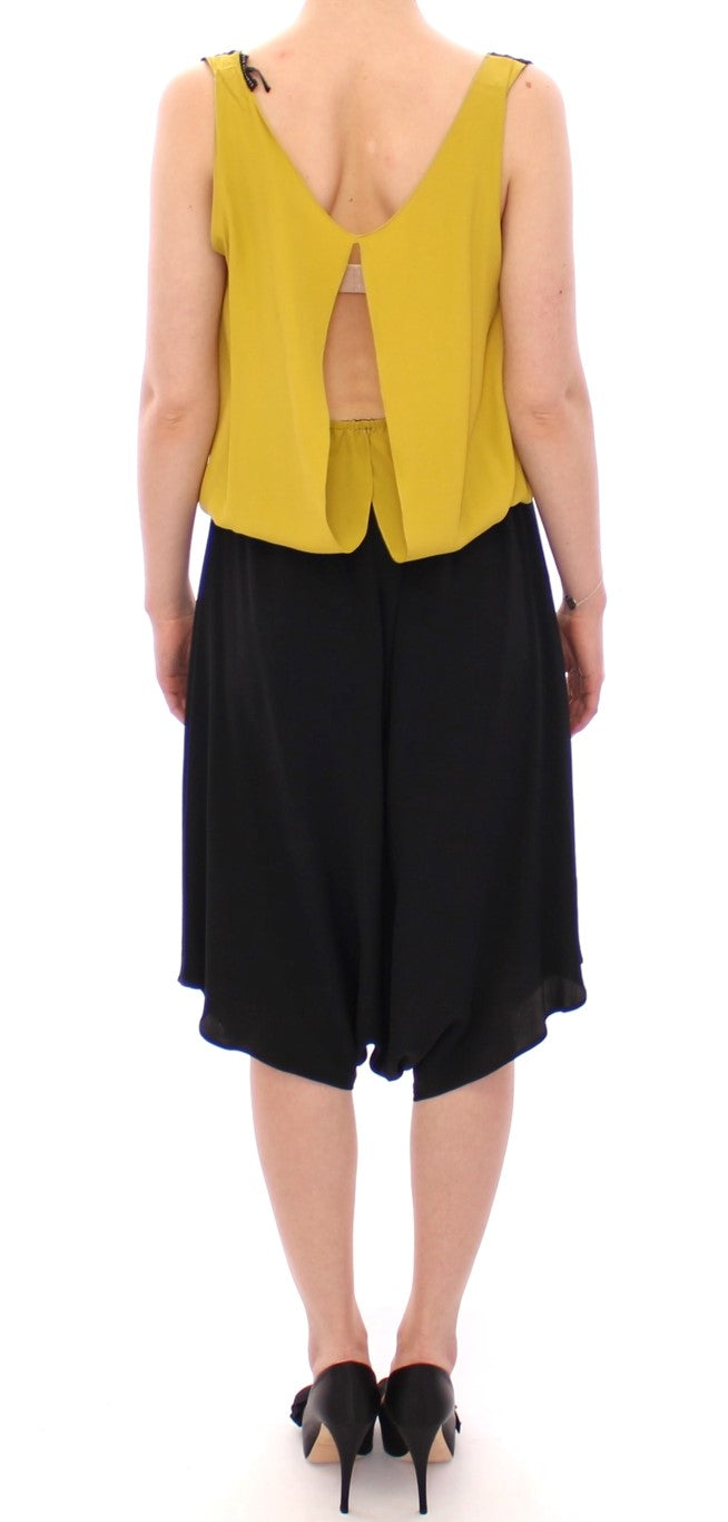 Lamberto Petri Black and Yellow Silk Sheath Dress in Sheath Dress Style