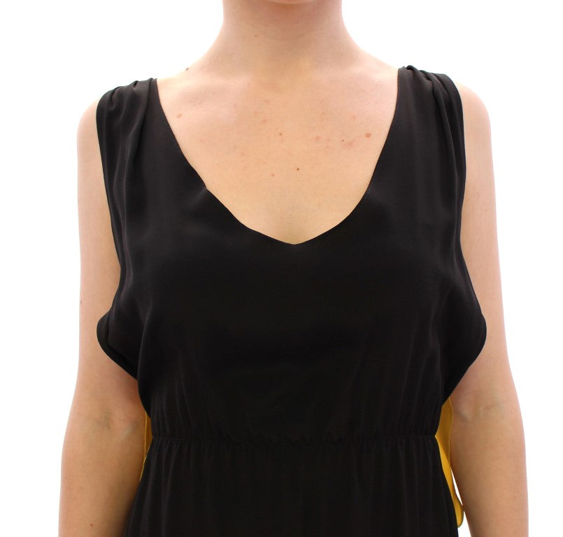 Lamberto Petri Black and Yellow Silk Sheath Dress in Sheath Dress Style