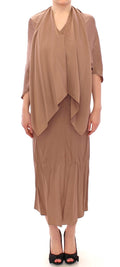 Lamberto Petri Brown Draped Silk Sheath Cocktail Dress