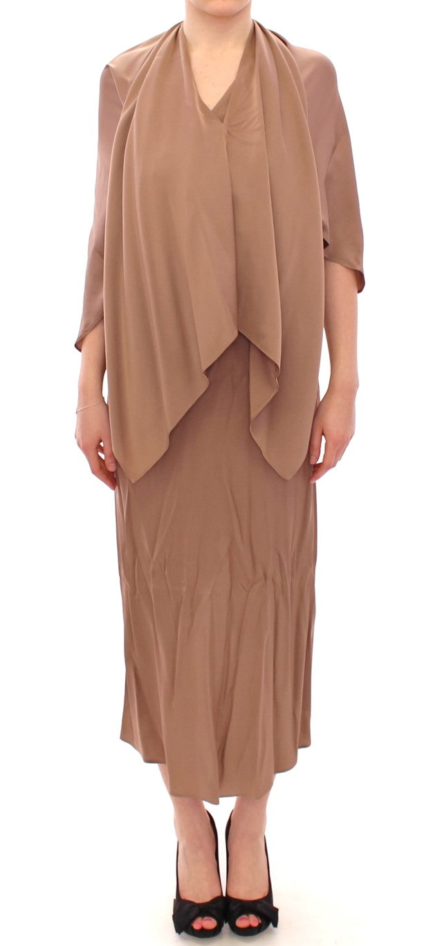 Lamberto Petri Brown Draped Silk Sheath Cocktail Dress