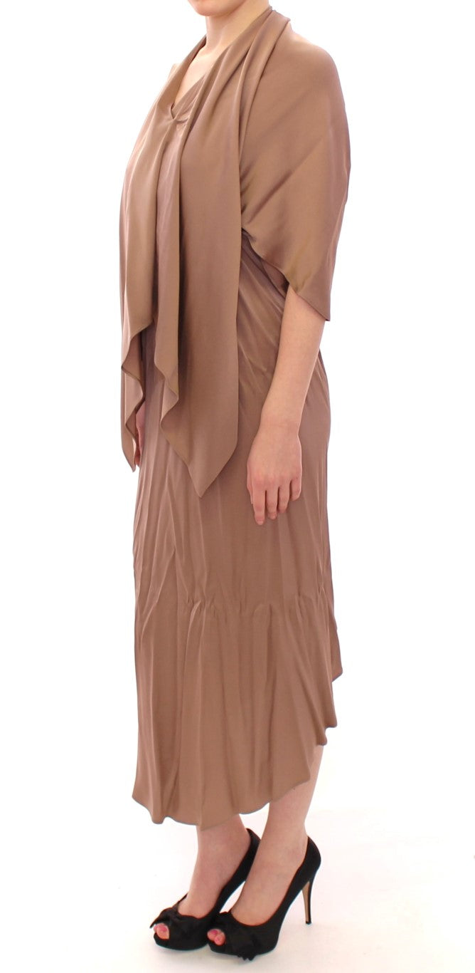 Lamberto Petri Brown Draped Silk Sheath Cocktail Dress