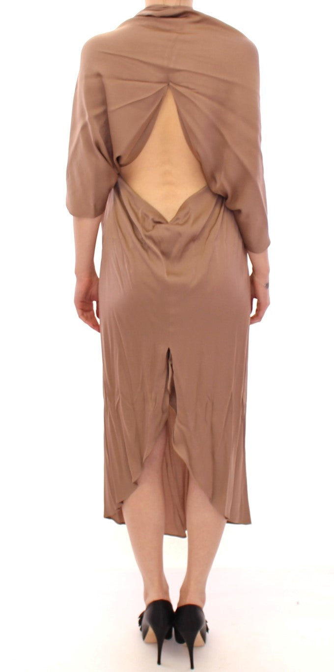 Lamberto Petri Brown Draped Silk Sheath Cocktail Dress