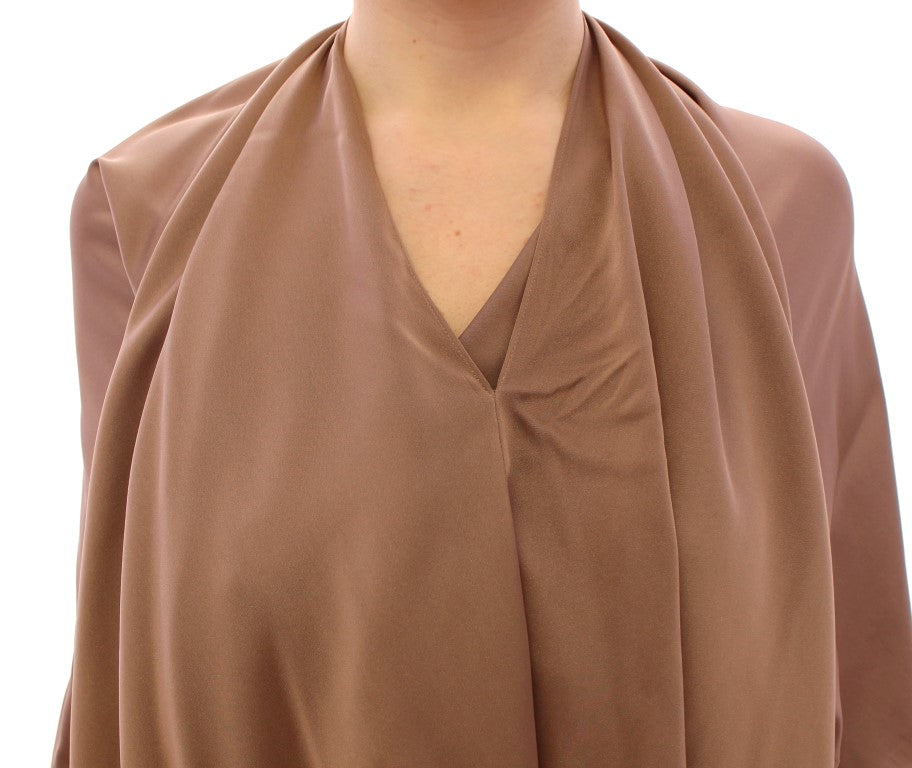 Lamberto Petri Brown Draped Silk Sheath Cocktail Dress