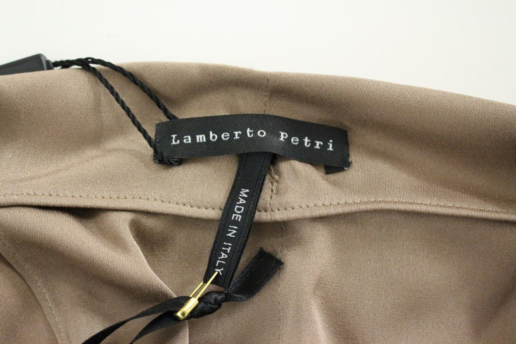 Lamberto Petri Brown Draped Silk Sheath Cocktail Dress