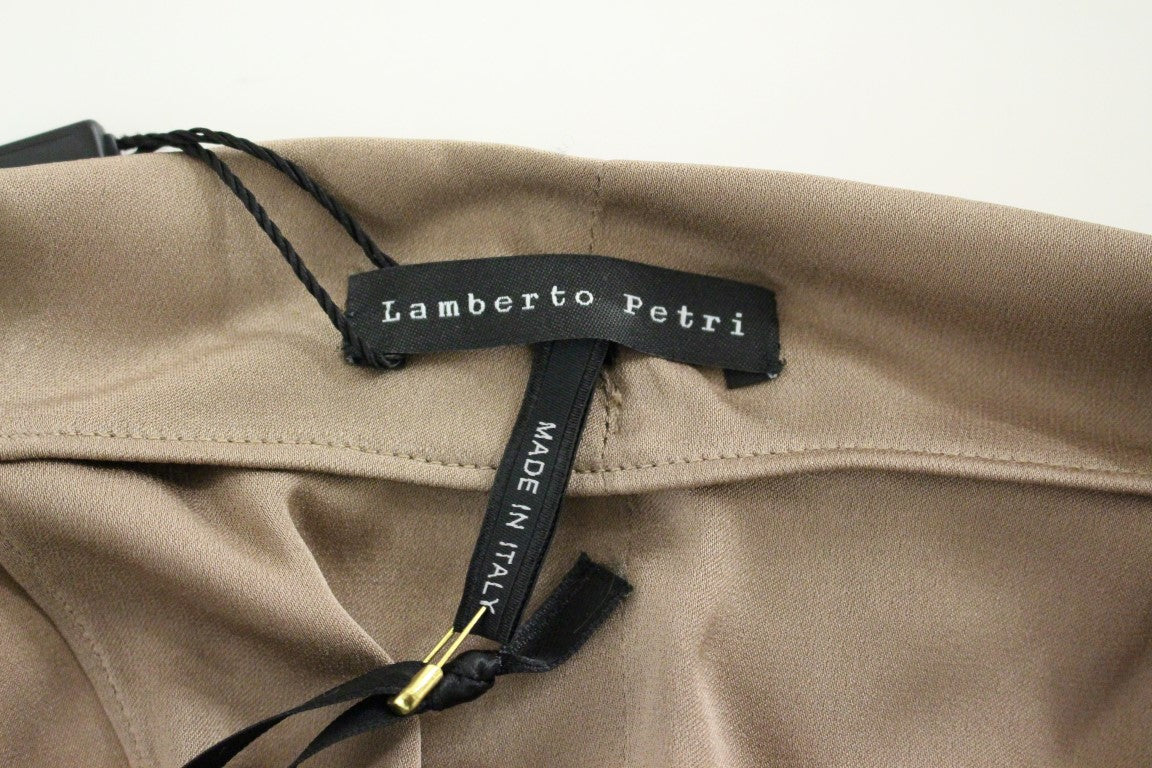 Lamberto Petri Brown Draped Silk Sheath Cocktail Dress