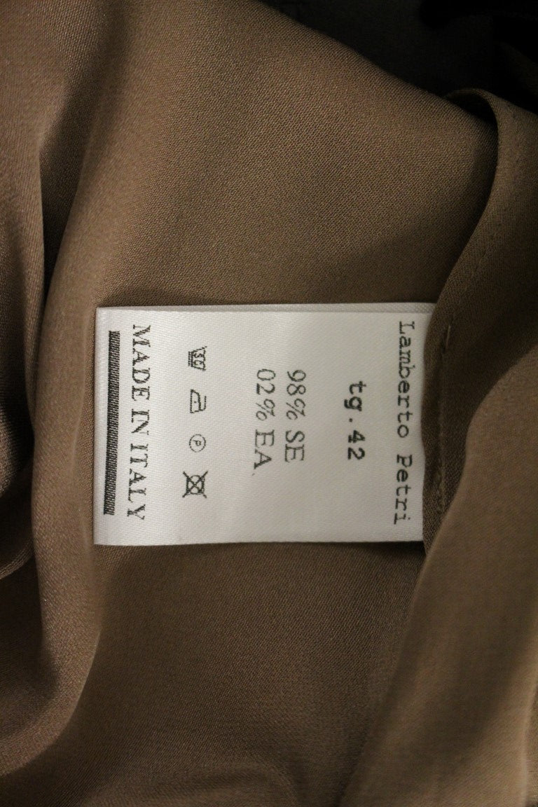 Lamberto Petri Brown Draped Silk Sheath Cocktail Dress