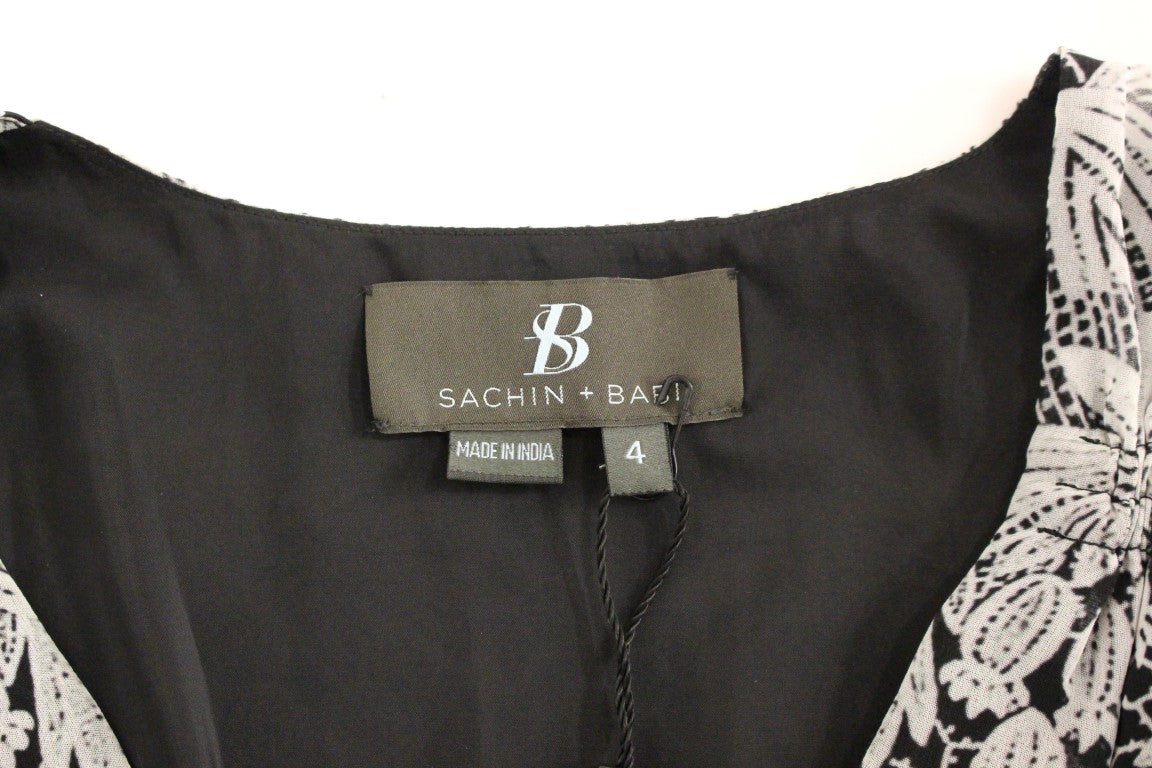Sachin & Babi Schwarzes Seidenkleid mit Blumenmuster im Shift-Coctail