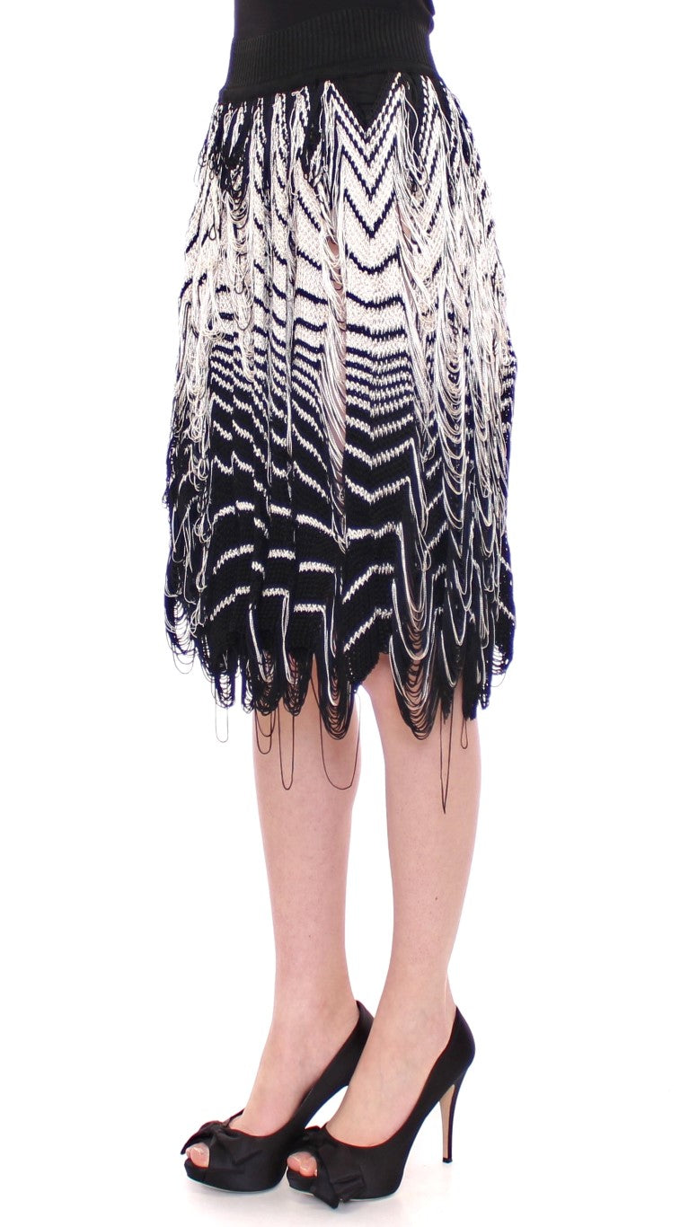 Alice Palmer White Black Asymmetrical Knit Skirt