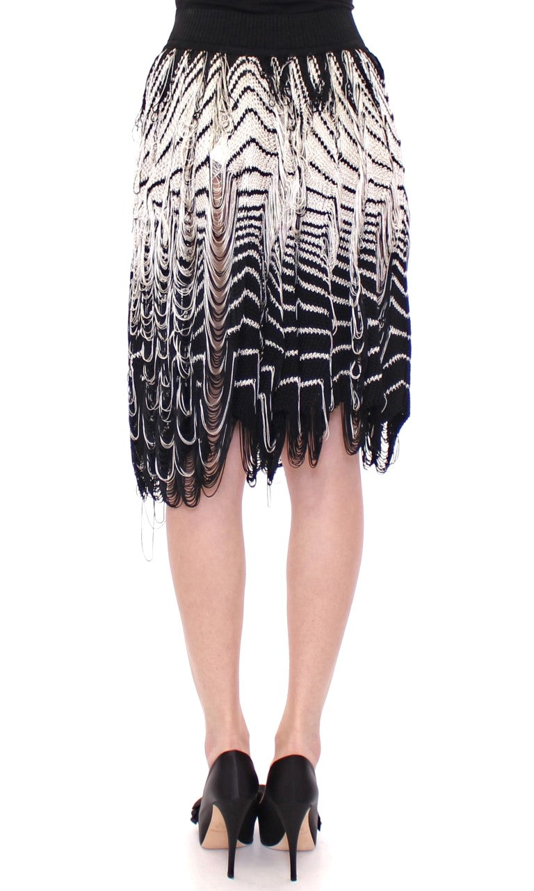 Alice Palmer White Black Asymmetrical Knit Skirt
