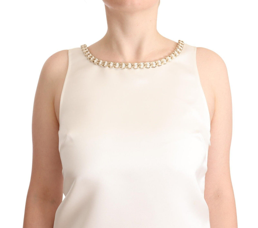 Elisabetta Franchi Weißes ärmelloses Mini-Shiftkleid aus Polyester
