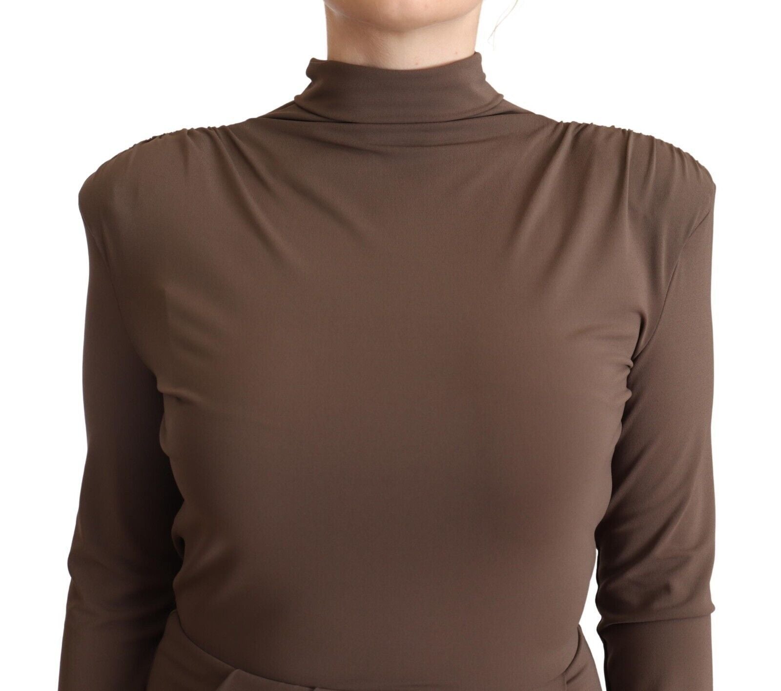 Patrizia Pepe Brown Sheath Dress with Long Sleeves and Turtleneck