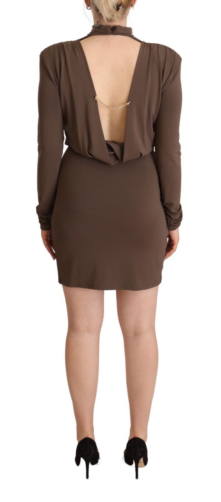Patrizia Pepe Brown Sheath Dress with Long Sleeves and Turtleneck