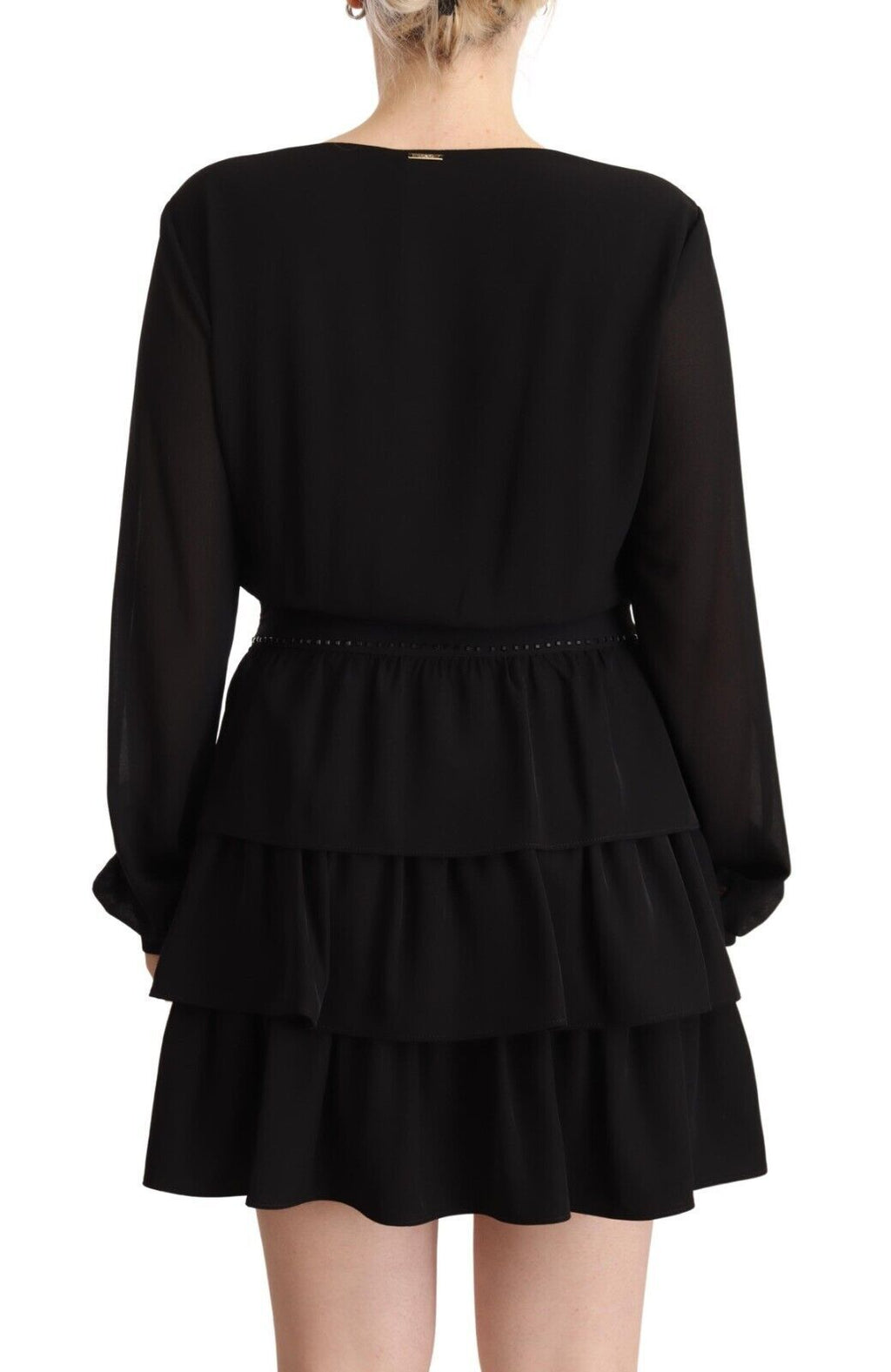 Liu Jo Schwarzes Polyester Langärmeliges Mini-A-Linien-Kleid mit V-Ausschnitt