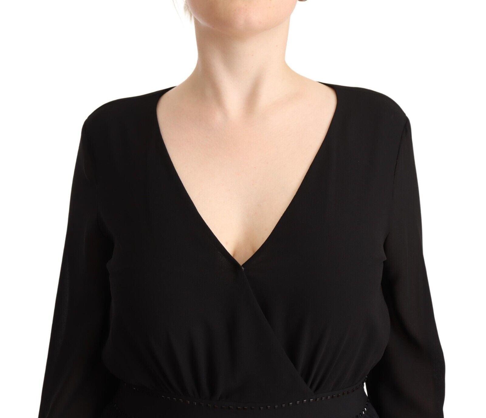 Liu Jo Schwarzes Polyester Langärmeliges Mini-A-Linien-Kleid mit V-Ausschnitt