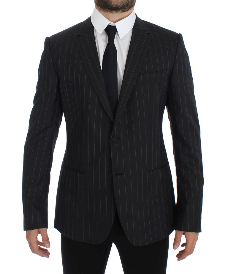 Dolce & Gabbana Grey Striped Slim Fit Wool Blazer