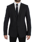 Dolce & Gabbana Grey Striped Slim Fit Wool Blazer