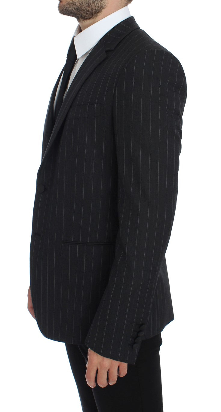 Dolce & Gabbana Grey Striped Slim Fit Wool Blazer