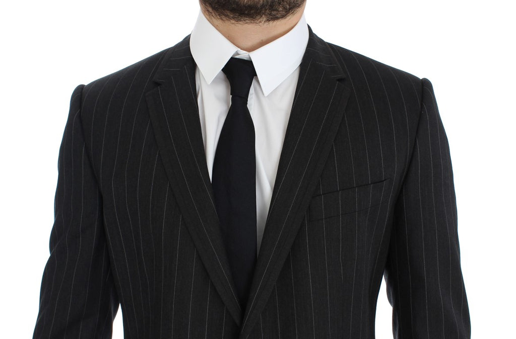 Dolce & Gabbana Grey Striped Slim Fit Wool Blazer