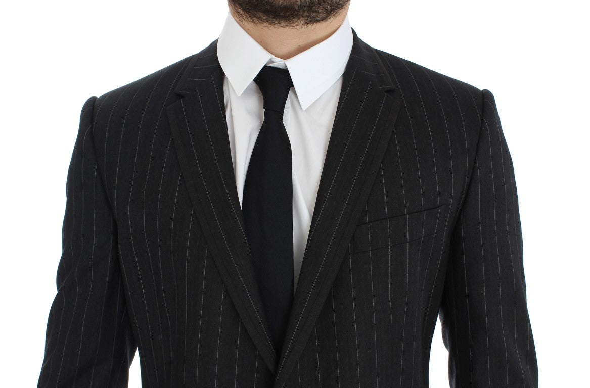 Dolce & Gabbana Grey Striped Slim Fit Wool Blazer