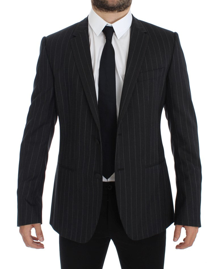 Dolce & Gabbana Grey Striped Slim Fit Wool Blazer