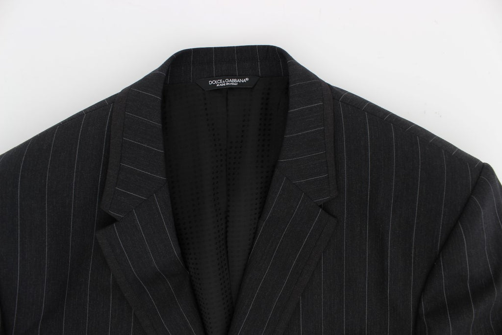 Dolce & Gabbana Grey Striped Slim Fit Wool Blazer